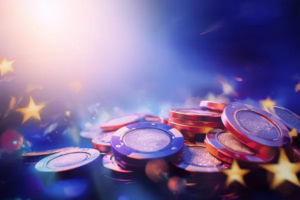 A glamorous woman holding casino chips in a neon-lit environment, representing the premium online casino atmosphere of BA97.